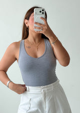 Size XS-S Grey Scoop Neck Bodysuit
