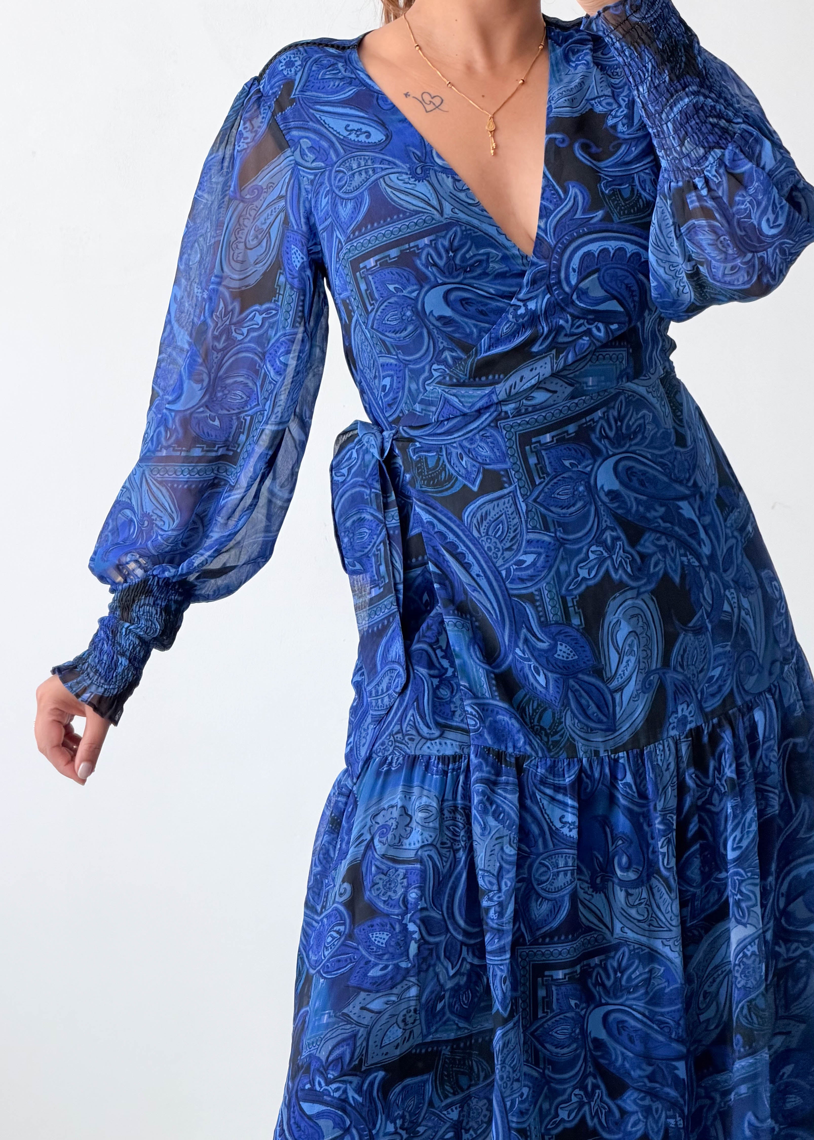 Size S-M Blue Paisley Wrap Maxi Dress