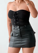 Size S-M Black Lace-Up Bandeau Bodysuit