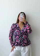 Size M Floral Peplum Wrap Top