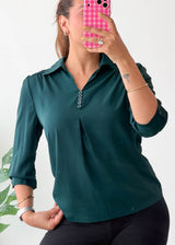 Size XS-S Emerald Green Collared Top