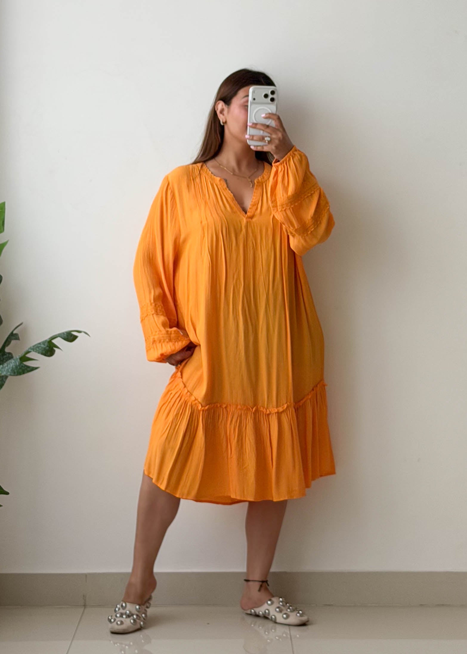 Size XL-XXL Orange Oversized Tiered Dress