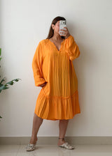 Size XL-XXL Orange Oversized Tiered Dress