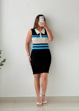 Size S-M Black Colorblock Collared Knit Mini Dress
