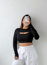 Size XS-S Black Cutout Crop Top