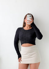 Size XS-S Black Textured Crop Top