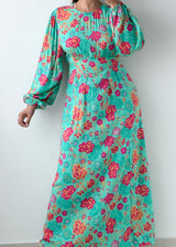 Size XS-S Aqua Floral Print Maxi Dress
