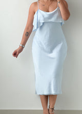 Size S-M Sky Blue Satin Cowl Midi Dress