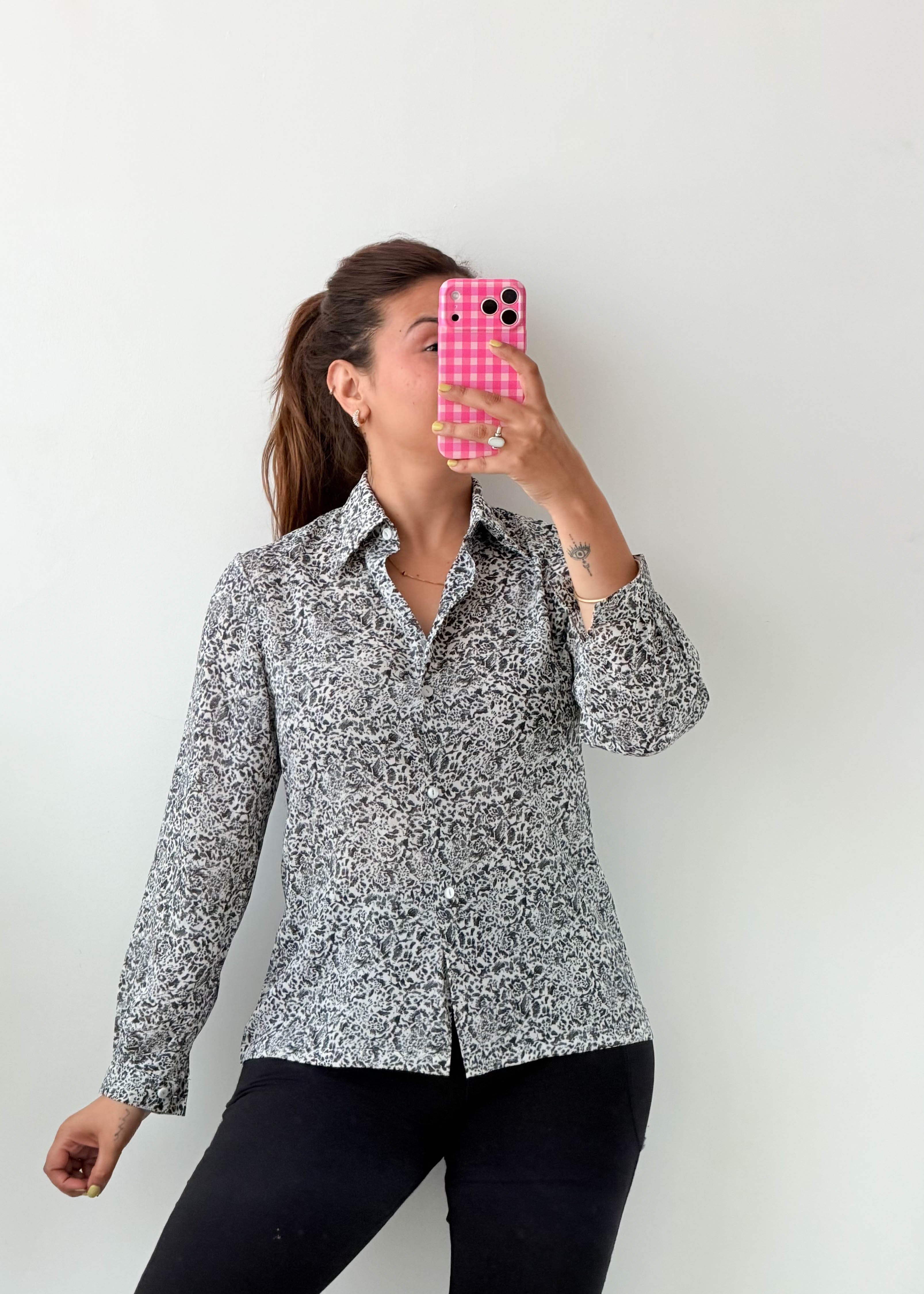 Size XS-S Black Floral Shirt