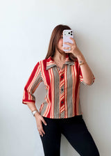 Size XS-S Red Multicolor Stripe Shirt Top