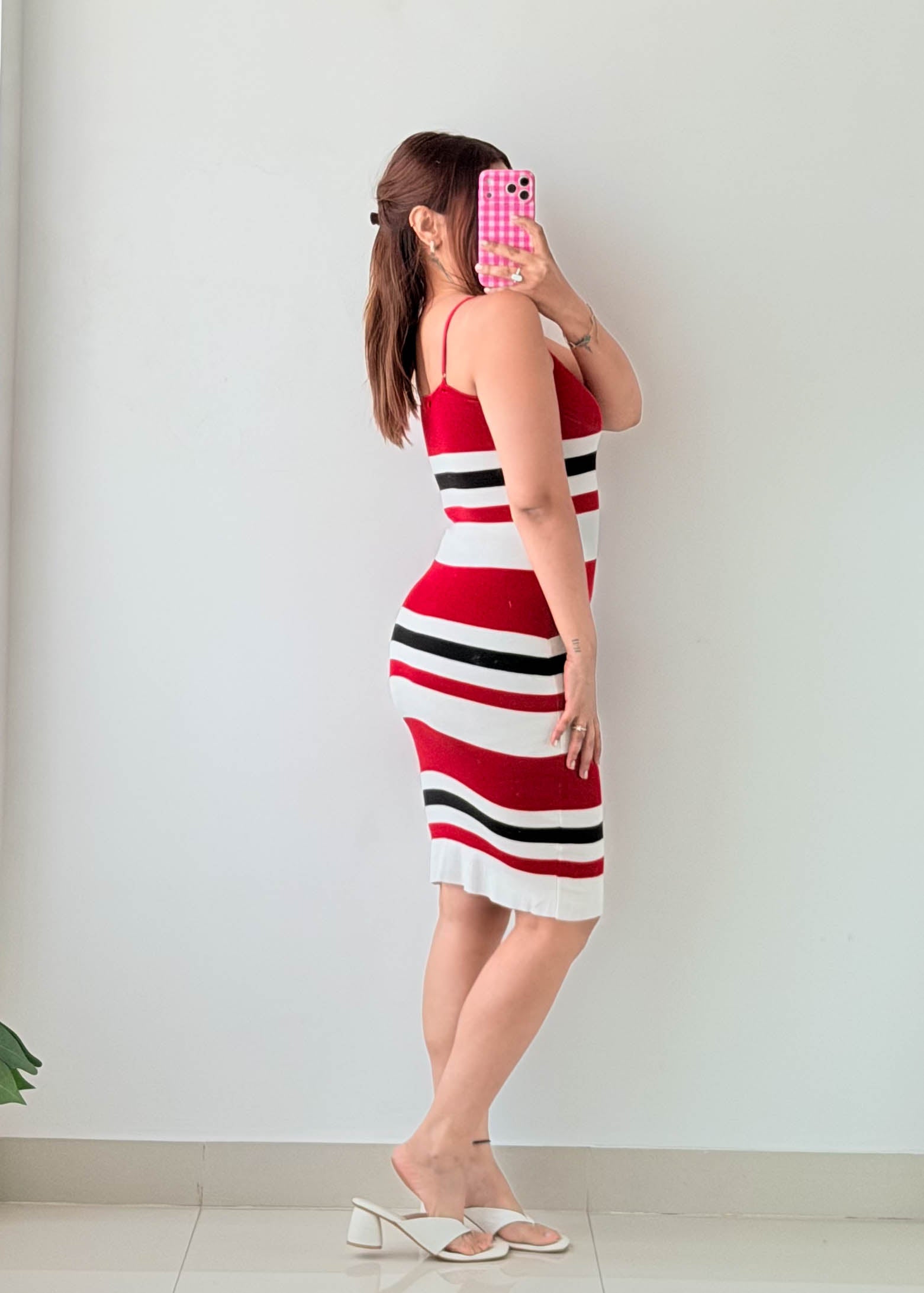 Size XS-S Red Stripe Bodycon Midi Dress
