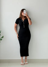 Size XS-M Black Ribbed Polo Knit Maxi Dress