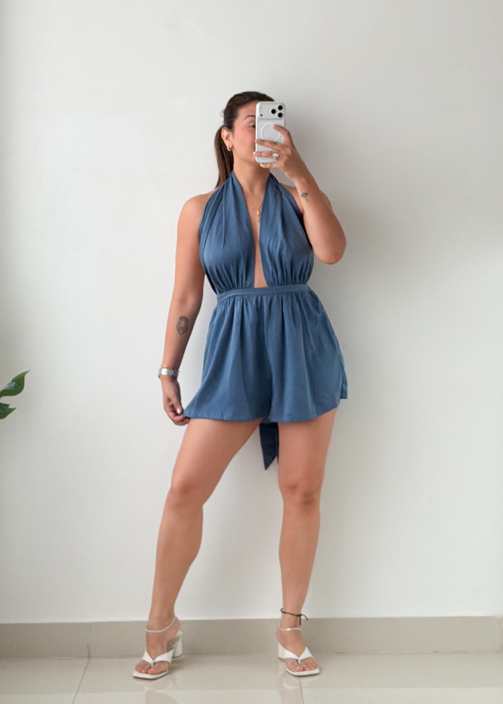 Size XS-S Blue Halter Neck Romper