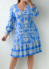 Size L & XL Blue Floral Printed Mini Dress