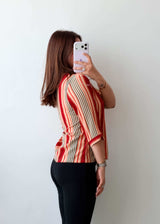 Size XS-S Red Multicolor Stripe Shirt Top