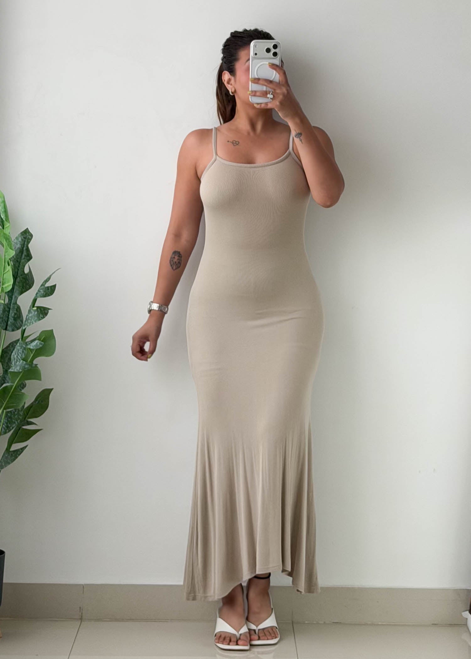 Size XS-S Beige Bodycon Maxi Dress