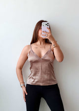 Size S Taupe Satin Lace Cami Top
