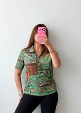 Size XS-S Green Vintage Patchwork Print Top