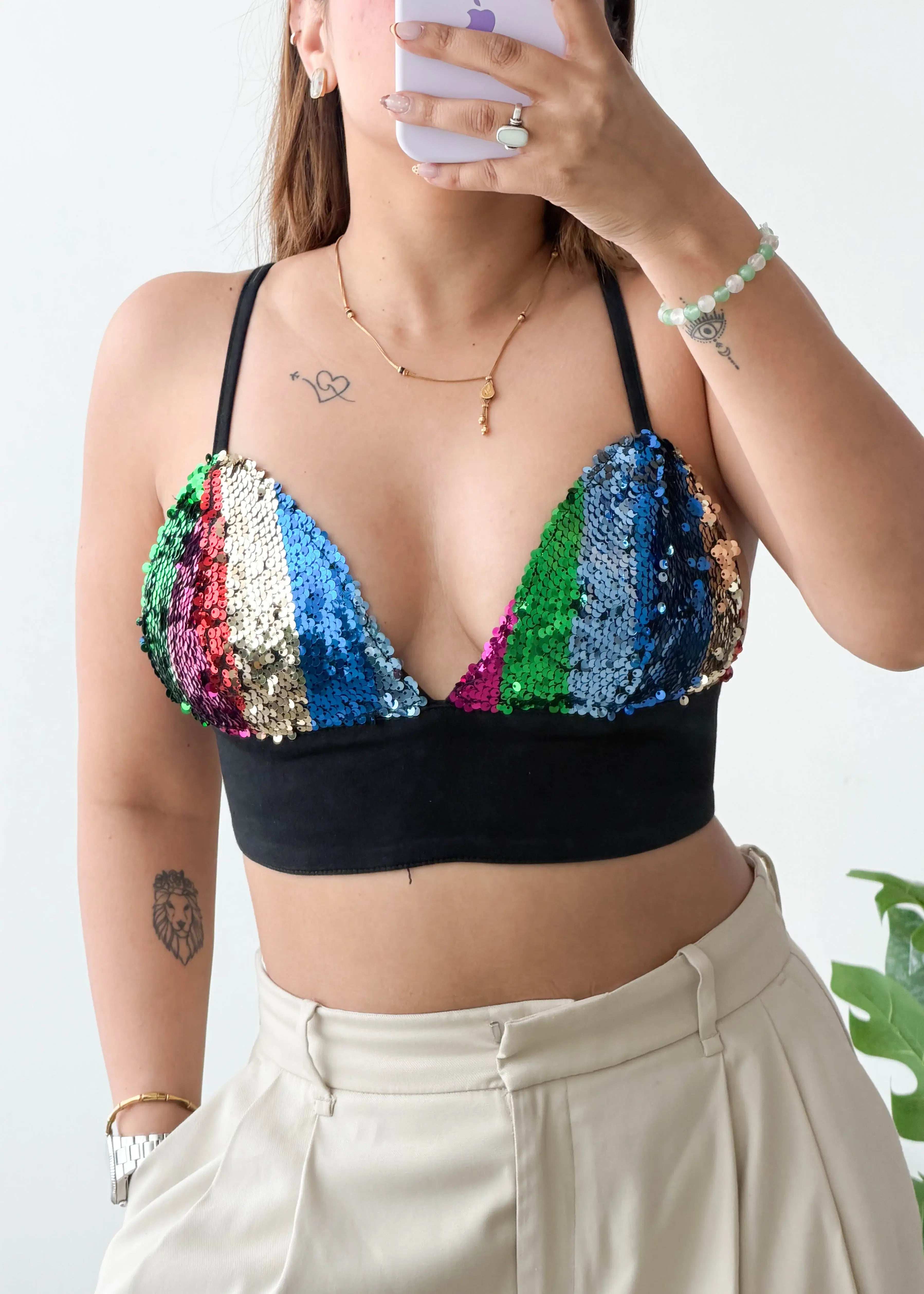 XS-S, Multicolor Sequin Bralette Top