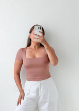 Size XS-S Dusty Rose Square Neck Top