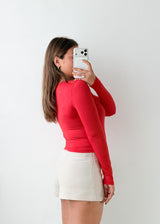 Size S Red Fitted Long Sleeve Top