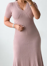 Size S-M Dusty Pink Ribbed Midi Dress
