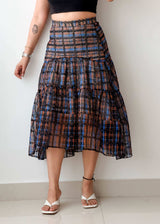 Waist 26-27 Checked Midi Skirt With Lining