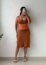 Size M-L Camel Colorblock Ribbed Knit Midi Dress