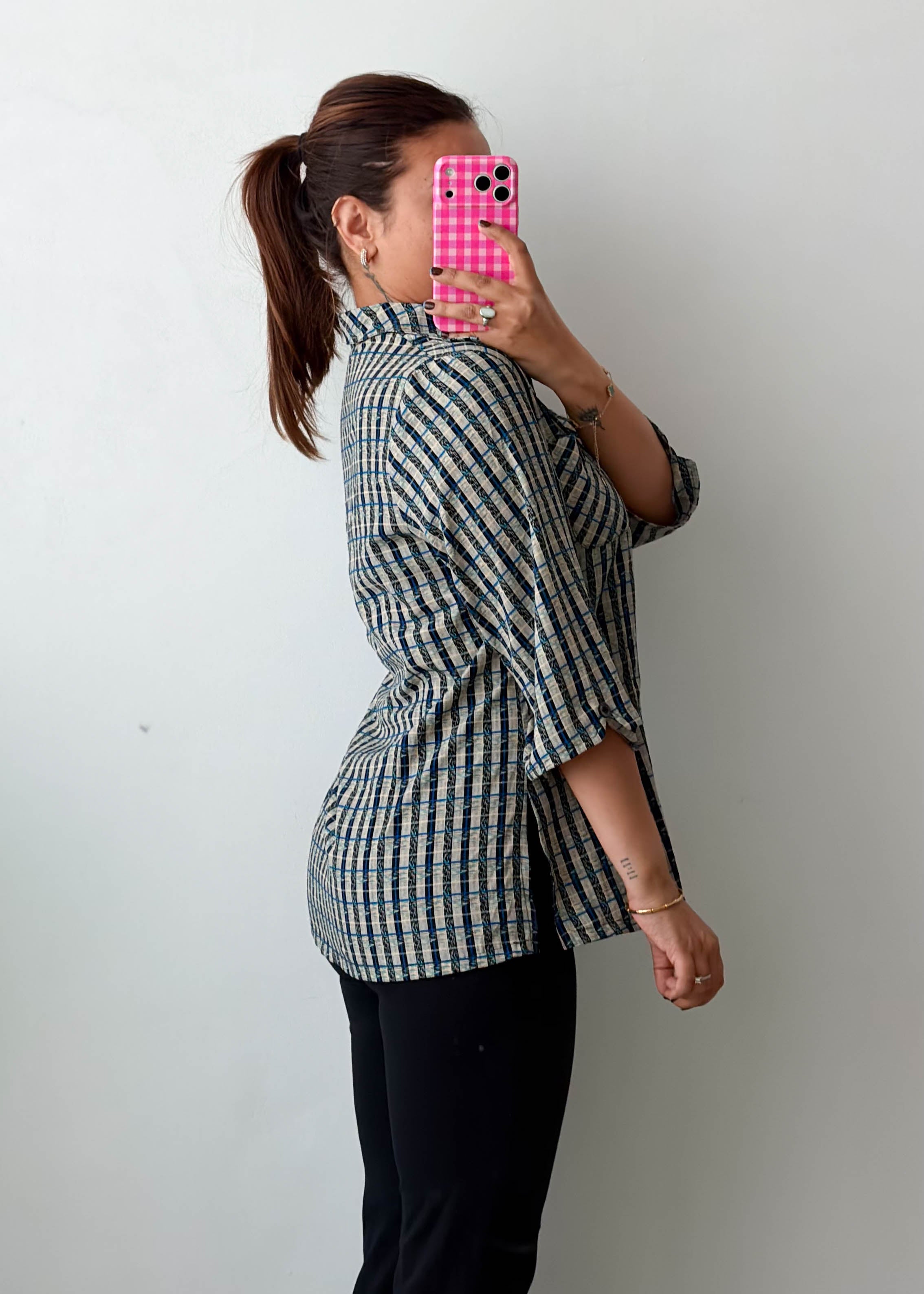 Size S-M Blue Checkered Shirt Top