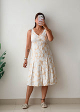 Size XS-S White & Beige Printed Midi Dress