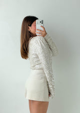 Size M Silver Sequin V-Neck Bodysuit