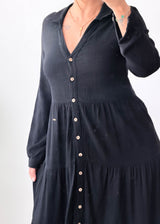 Size XS-S Black Button Front Maxi Dress