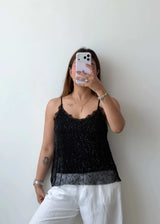 Size S-M Black Sheer Sequin Cami Top