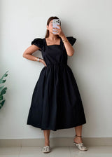 Size M-L Black Puff Sleeve Midi Dress