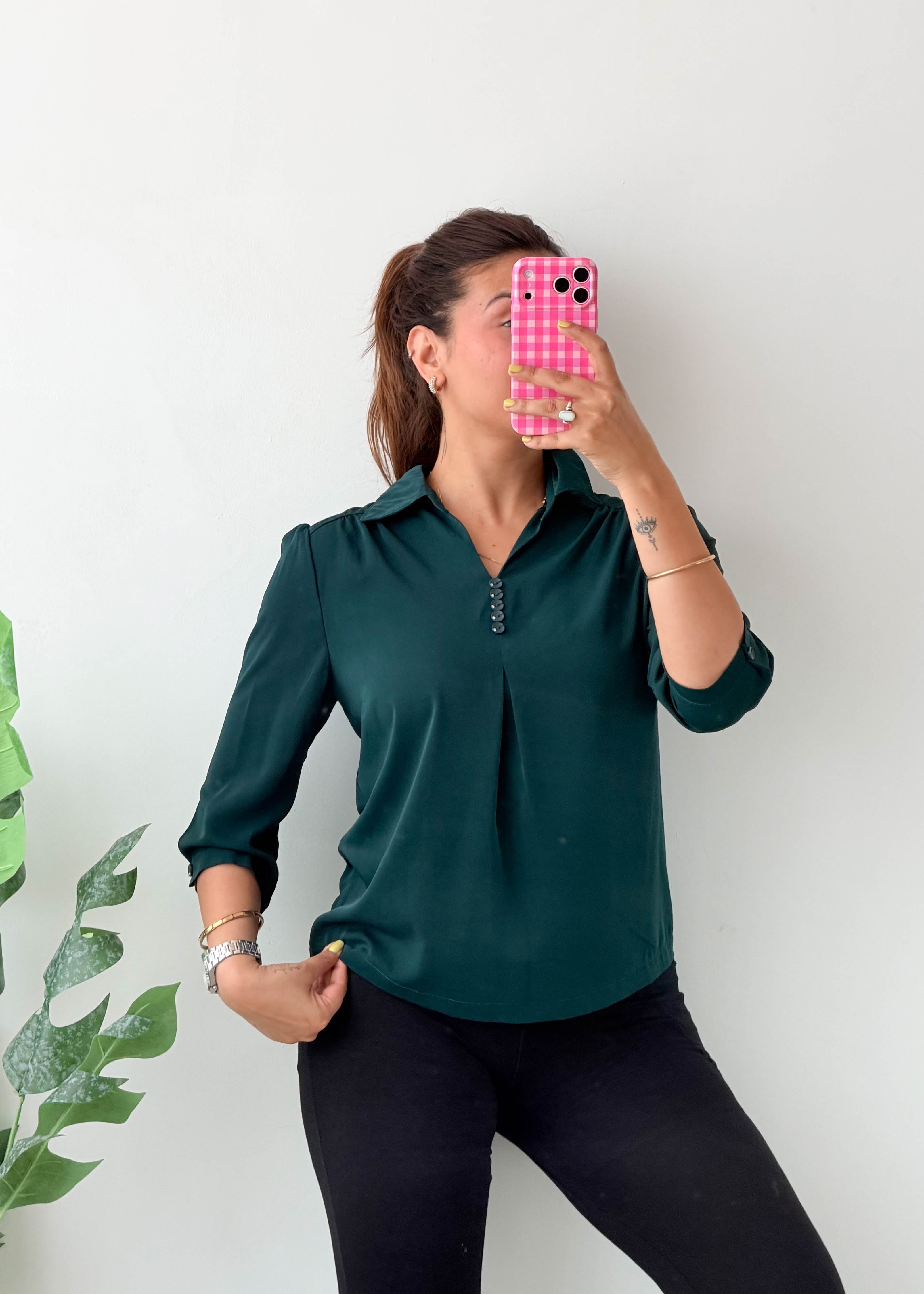 Size XS-S Emerald Green Collared Top