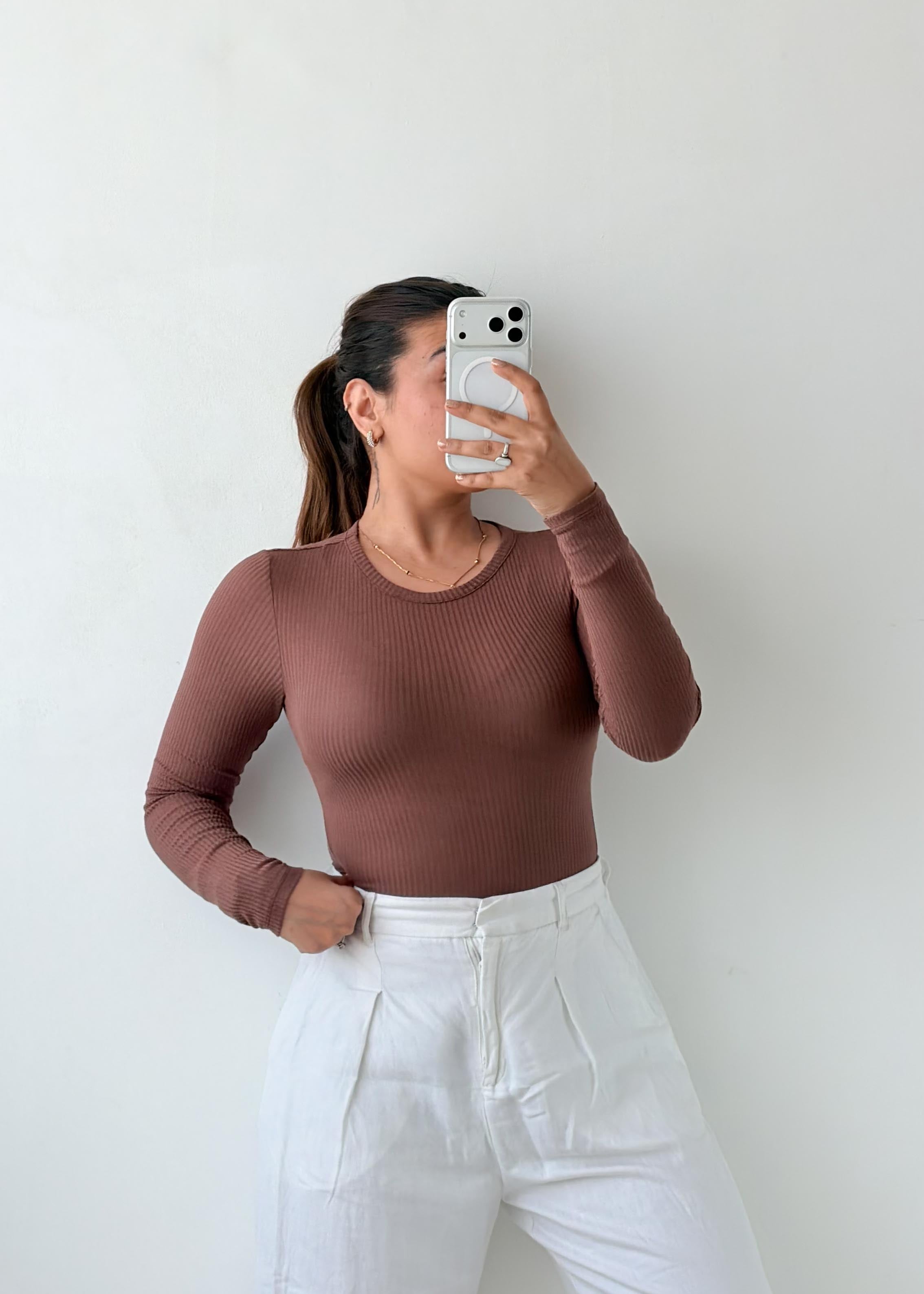 Size S Mocha Ribbed Sleeveless Bodysuit