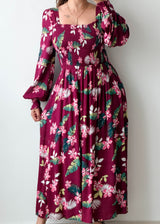 Size S-M Burgundy Floral Midi Dress