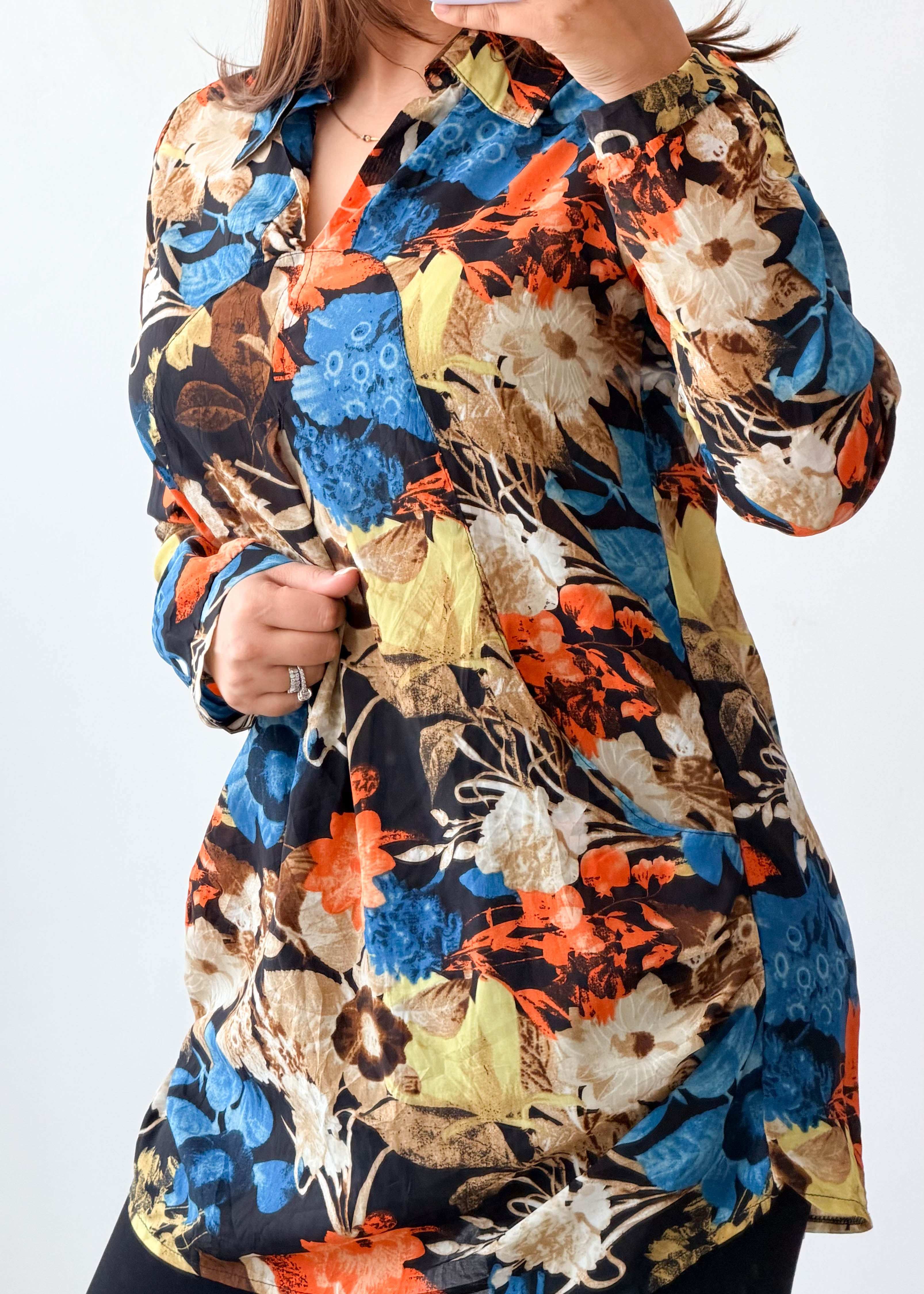 Size M-L Multicolor Floral Shirt Top
