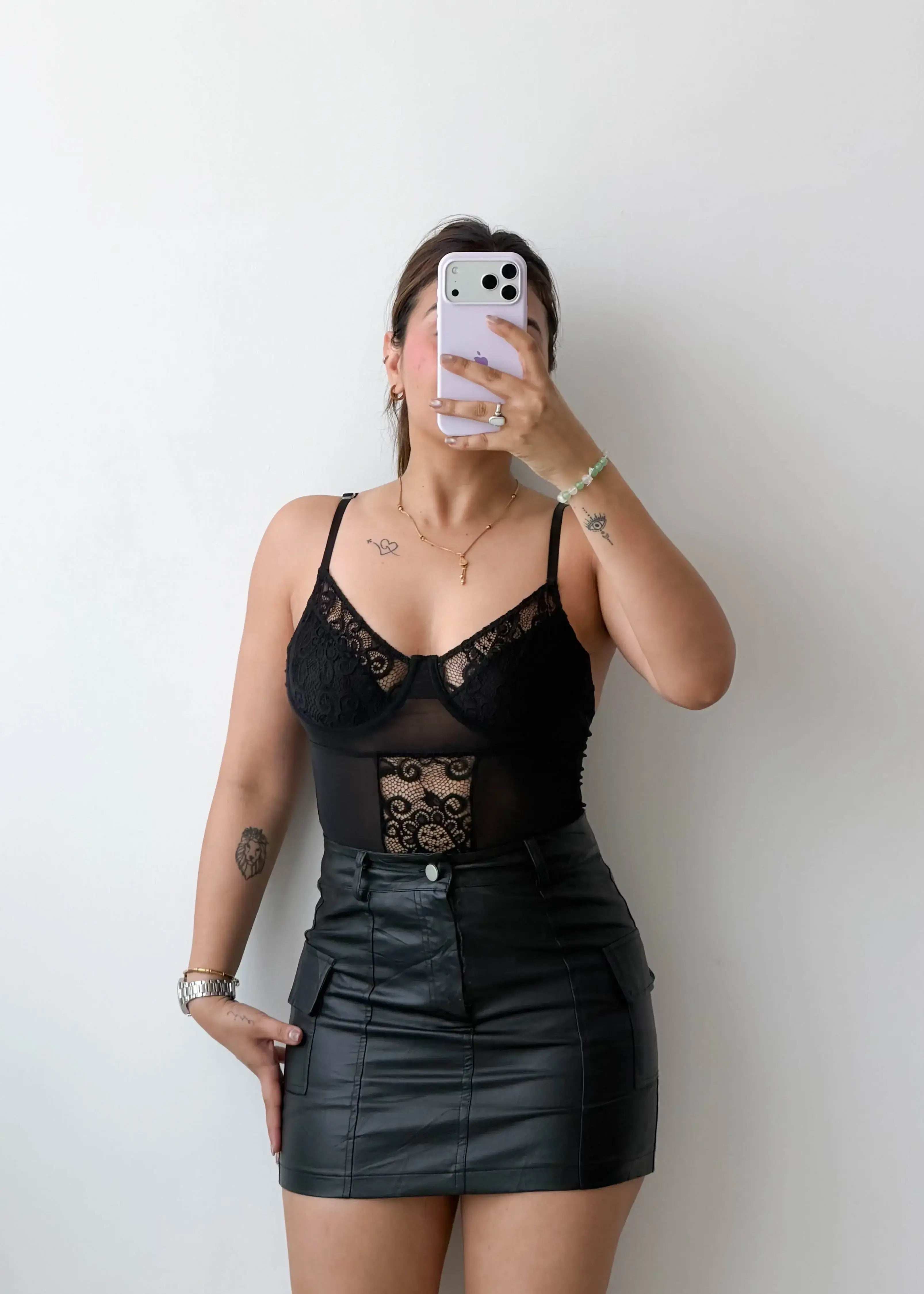 Size S-M Black Sheer Panel Bodysuit