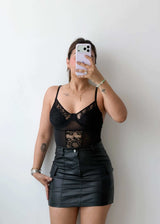 Size S-M Black Sheer Panel Bodysuit