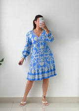 Size L & XL Blue Floral Printed Mini Dress