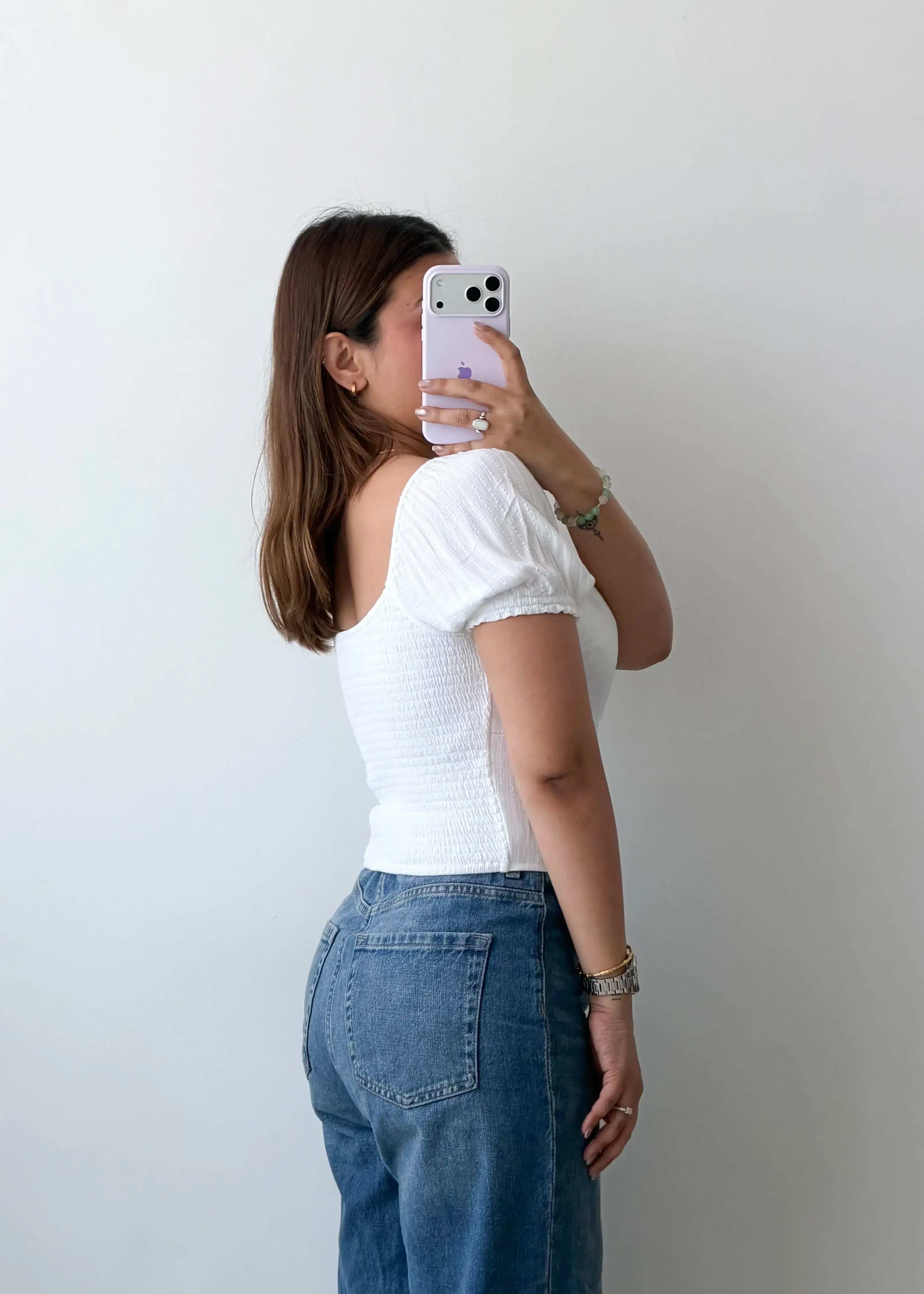 Size S White Ruched Front Top