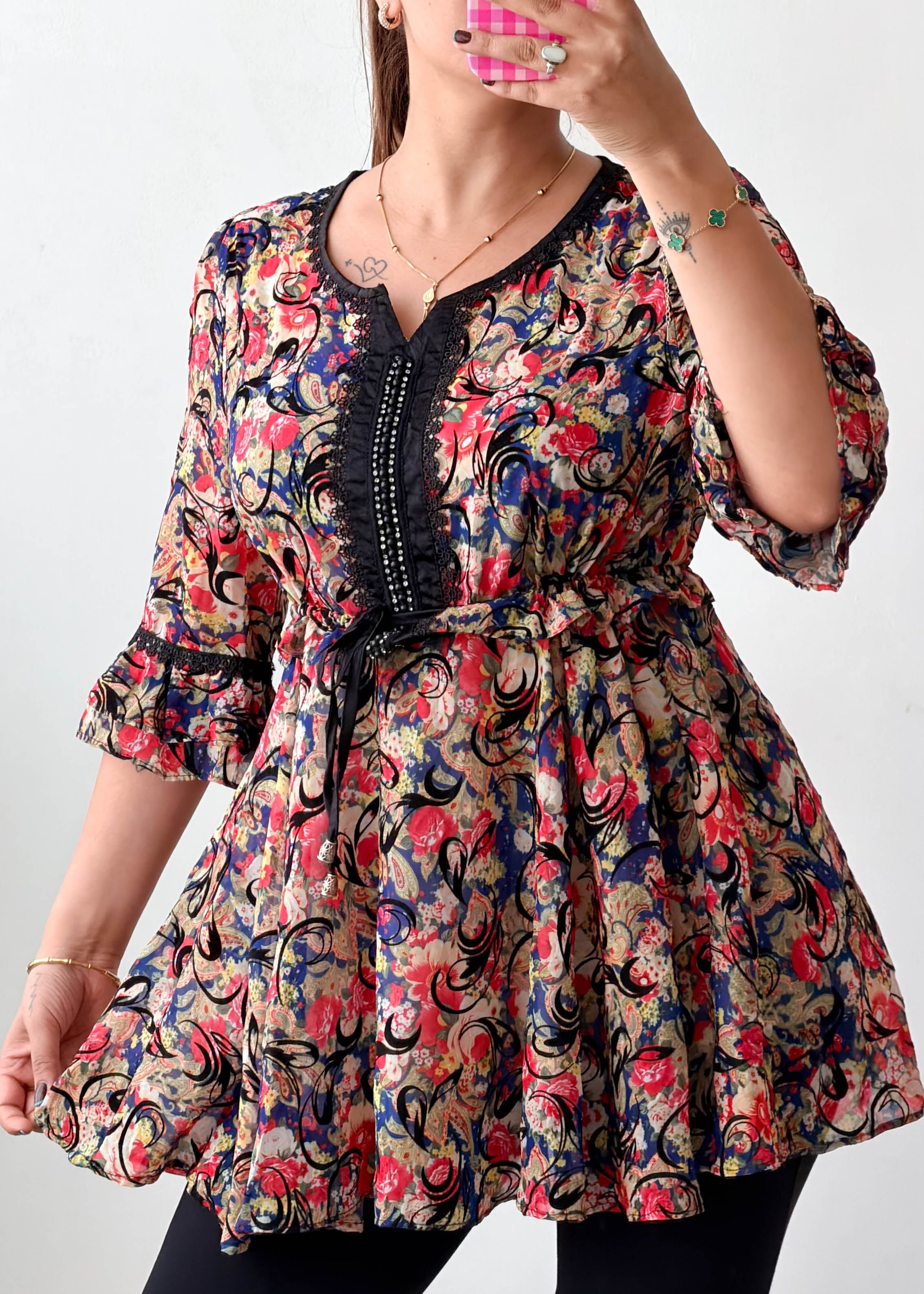 Size M-L Multicolor Paisley Peplum Top
