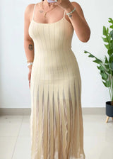 Size S- M, Cream Pleated Ribbed Midi Dress - Closet by Payal