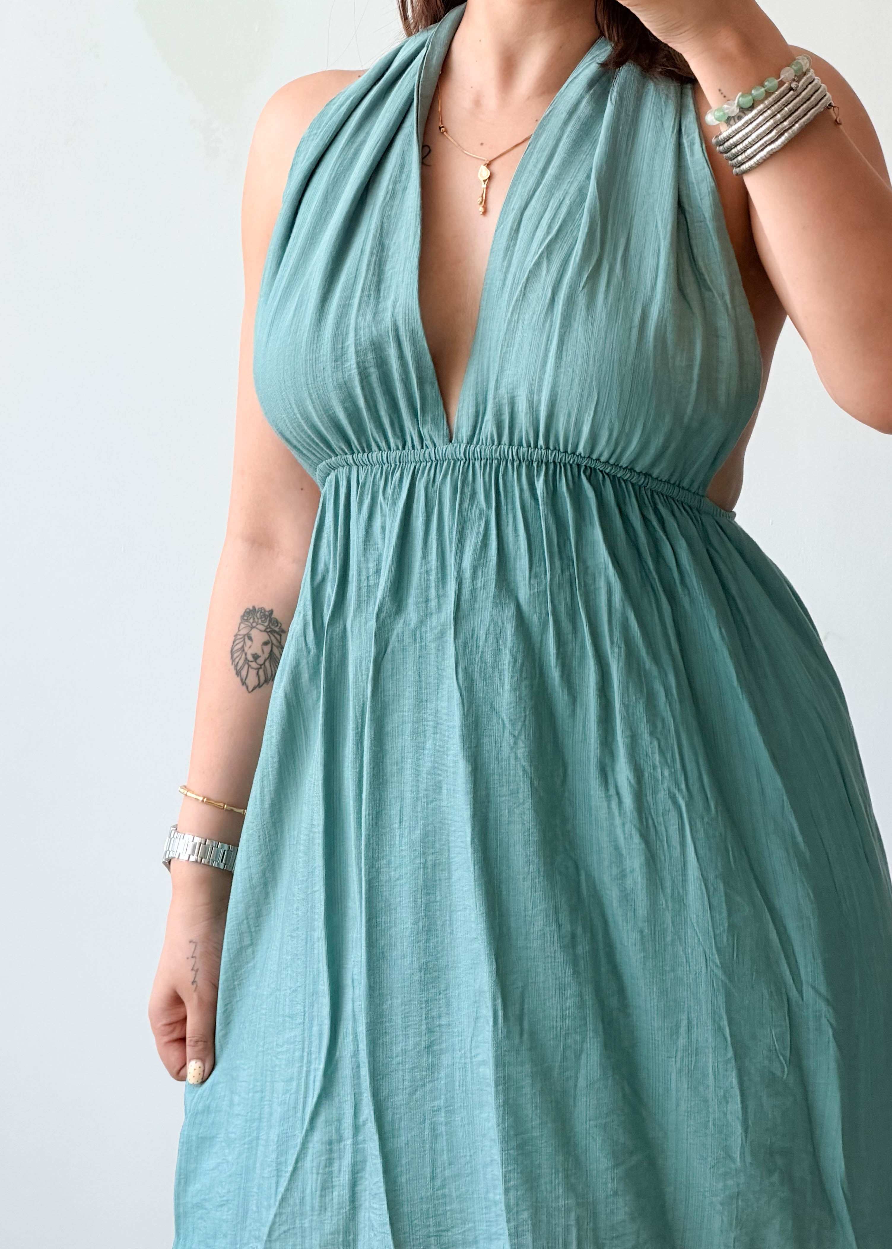 Size XS-S Teal Halter Neck Mini Dress