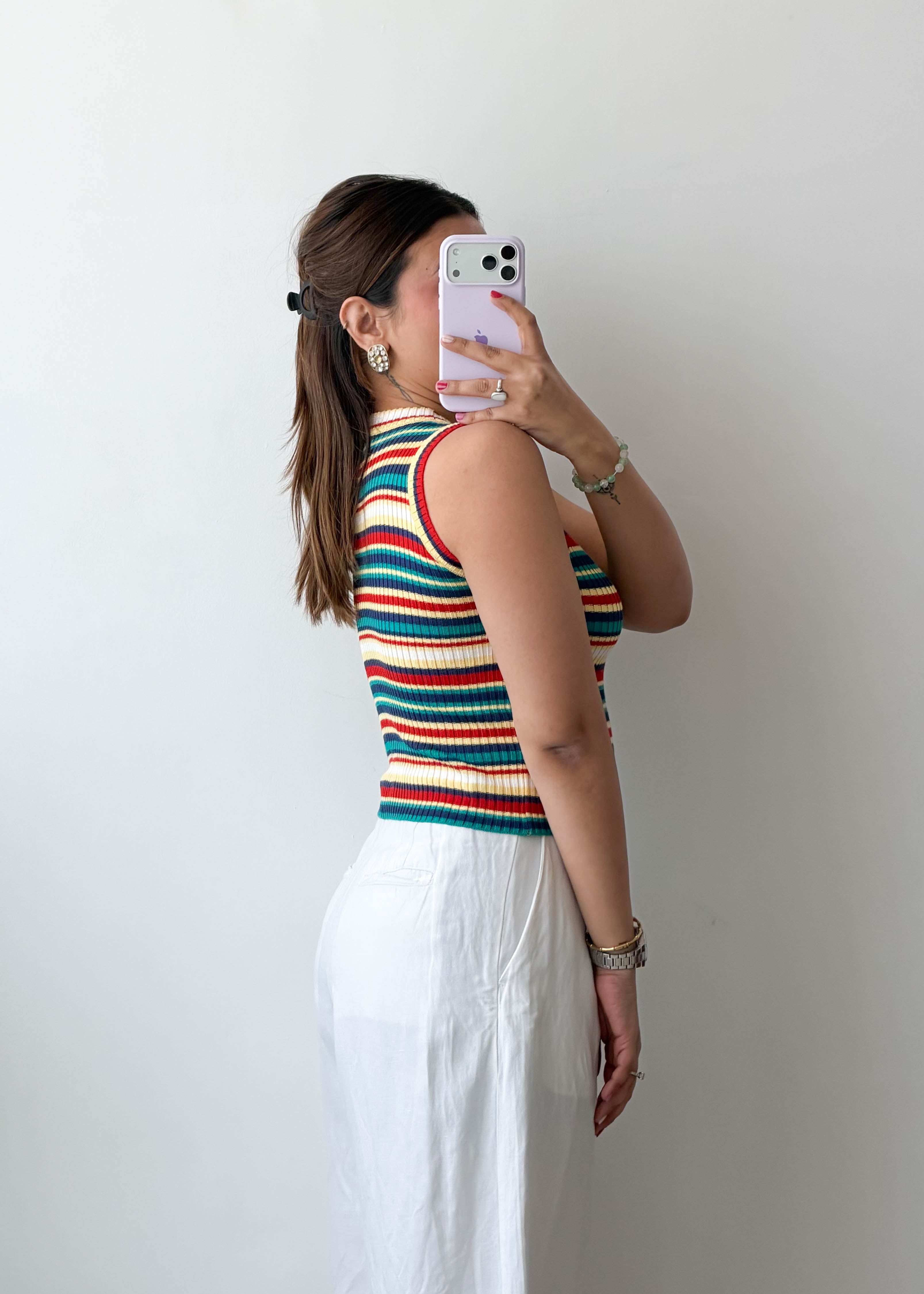Size XS-S Multicolor Striped Knit Tank Top