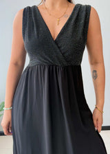 Size M-L, Black V-Neck Chiffon Maxi Dress - Closet by Payal
