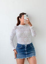 Size XS-S White High Neck Lace Bodysuit