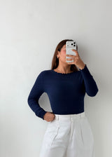 Size M-L Navy Scallop Edge Long Sleeve Top