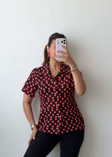 XS-S Black Red Polka Dot Viscose Crepe Shirt